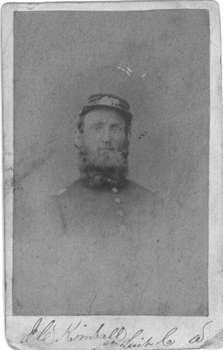 Black and white photo of Jesse C. Kimball in uniform as 1st Lieutenant of Company A, 80th Indiana Volunteer Infantry Regiment, circa late 1862, original image.