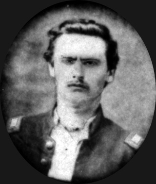Black and white tintype photo of Bailey McConnell of Company K in his Civil War officer's uniform