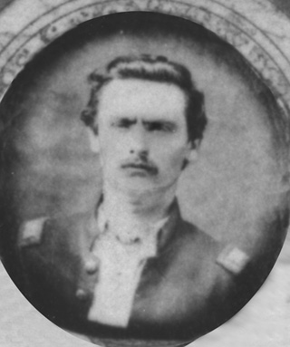 Tinted photo of Bailey McConnell of Company K in his Civil War officer's uniform