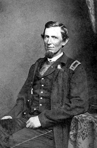 Black and white photo of 1st Lieutenant Thomas M. Brown, Field & Staff, 80th Indiana Volunteer Infantry Regiment, circa 1862-1865, restored image.